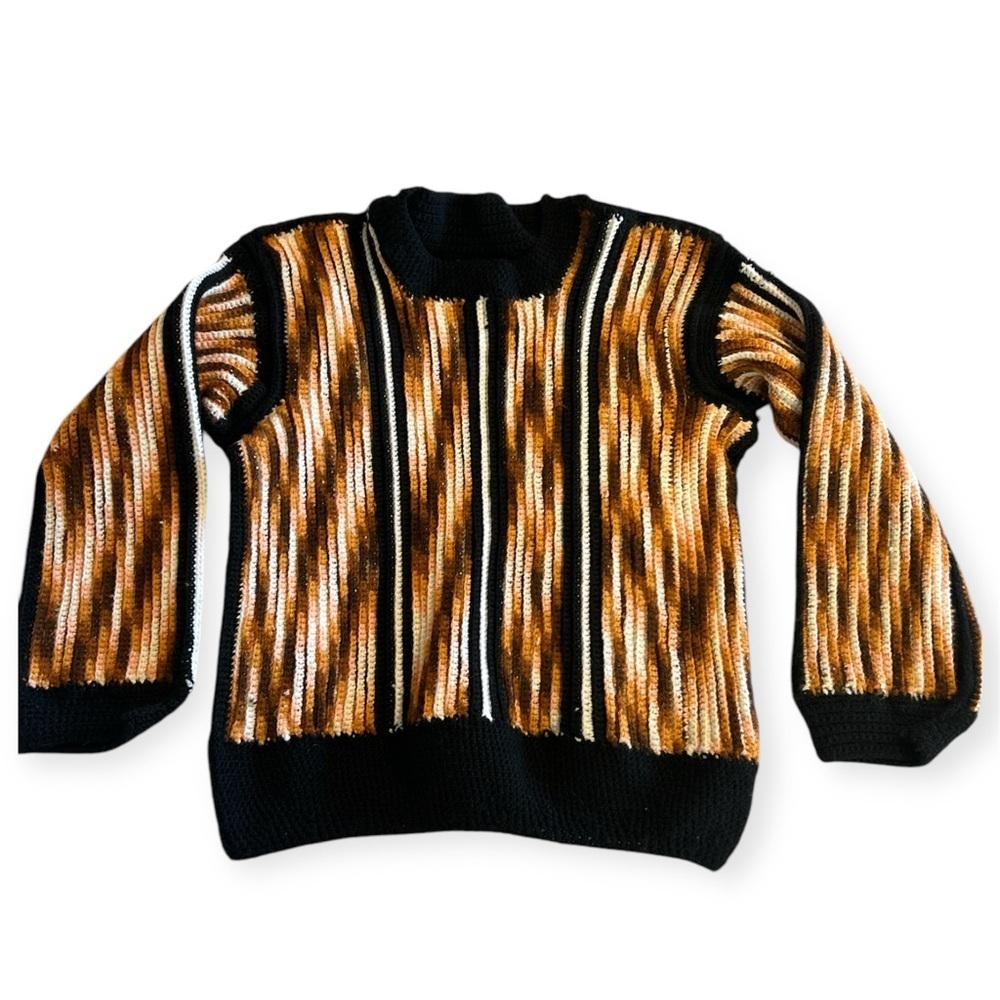 Handmade Vintage Crochet Chunky 3D Knit Coogi Style Sweater L Cosby Biggie